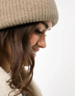 Design Chunky Double Roll Beanie In Biscuit