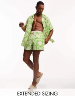 Design Co-Ord In Green Tropical Print