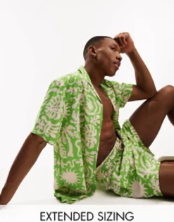 Design Co-Ord In Green Tropical Print