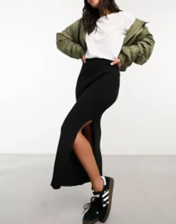 Design Co-Ord Knitted Rib Midi Skirt In
