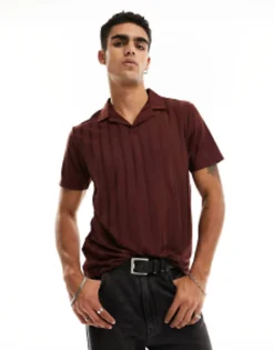 Design Co-Ord Revere Polo Shirt In Shiny Rib