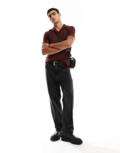 Design Co-Ord Revere Polo Shirt In Shiny Rib