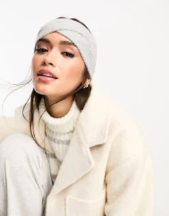 Design Cross Over Knit Headband In Grey Marl