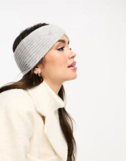 Design Cross Over Knit Headband In Grey Marl