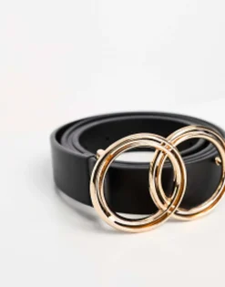 Design Curve Bevelled Double Circle Waist And Hip Belt In Gold Metal Work - Gold