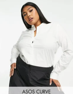 Design Curve Long Sleeve Fitted Shirt In Stretch Cotton In
