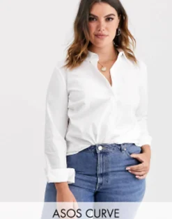Design Curve Long Sleeve Fitted Shirt In Stretch Cotton In