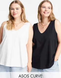 Design Curve Ultimate Vest With Scoop Neck In Cotton In 2 Pack Save - Multi