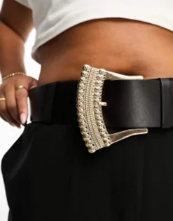 Design Curve Wide Waist Belt With Decorative Buckle