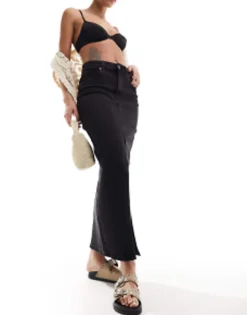 Design Denim Maxi Skirt With Split Hem In