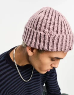 Design Distressed Beanie In Lilac