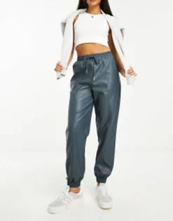 Design Faux Leather Jogger In Dark Grey