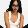 Design Fine Frame Oversized 70S Sunglasses In Crystal Blue