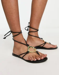 Design Flourish Bashed Hardware Flat Sandal In
