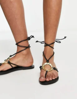 Design Flourish Bashed Hardware Flat Sandal In