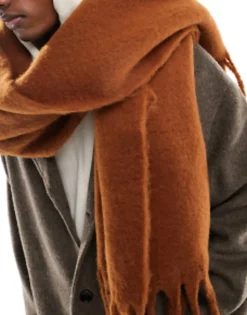 Design Fluffy Blanket Scarf In Brown