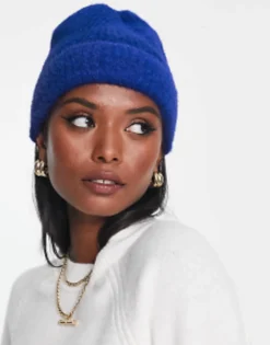 Design Fluffy Rib Beanie In Cobalt Blue