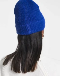 Design Fluffy Rib Beanie In Cobalt Blue