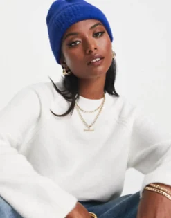 Design Fluffy Rib Beanie In Cobalt Blue