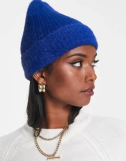 Design Fluffy Rib Beanie In Cobalt Blue