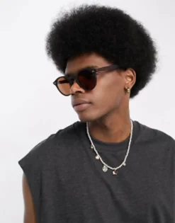 Design Frame Round Sunglasses In With Tortoiseshell Detail