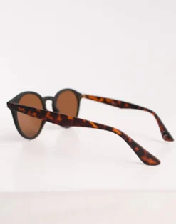 Design Frame Round Sunglasses In With Tortoiseshell Detail