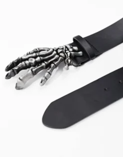 Design Halloween Faux Leather Belt With Gunmetal Skull Hand