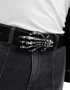Design Halloween Faux Leather Belt With Gunmetal Skull Hand
