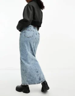 Design Hourglass Denim Midi Skirt With Split Hem In Midwash