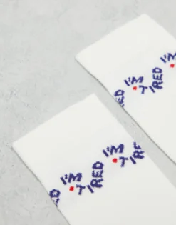 Design Im Tired Slogan Socks In