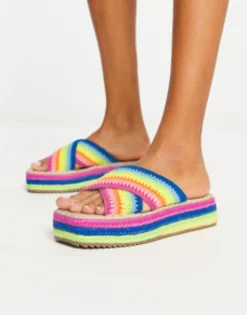 Design Jazlyn Flatform Crochet Mules In Rainbow