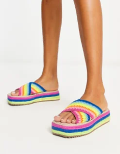 Design Jazlyn Flatform Crochet Mules In Rainbow