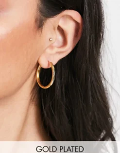 Design 14K Plated 25Mm Hinge Hoop Earring