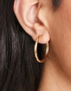 Design 14K Plated 25Mm Hinge Hoop Earring