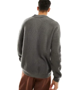 Design Knitted Oversized Fisherman Rib Notch Neck Jumper In