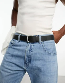 Design Leather Belt With Burnished Silver Buckle In Vintage