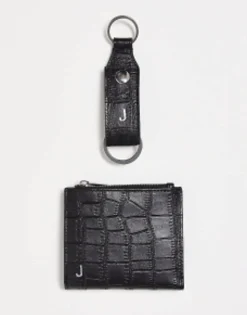 Design Leather Keyring And Wallet Set With J Initial