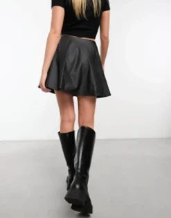 Design Leather Look Skater Mini Skirt In