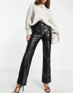 Design Leather Look Straight Trouser In