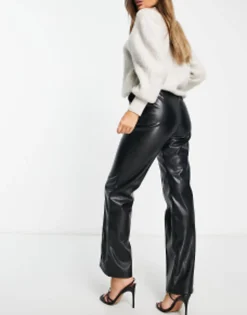 Design Leather Look Straight Trouser In