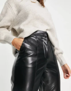 Design Leather Look Straight Trouser In