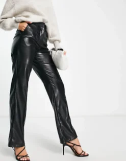 Design Leather Look Straight Trouser In