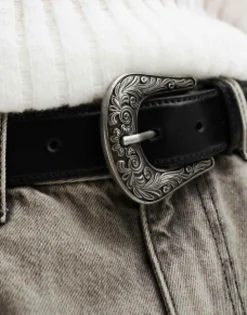 Design Leather Woven Belt With Western Buckle In