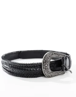 Design Leather Woven Belt With Western Buckle In