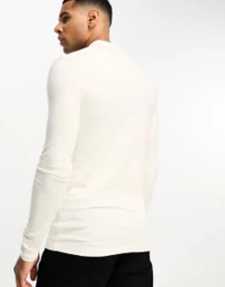 Design Long Sleeve Muscle Fit Polo In Cream