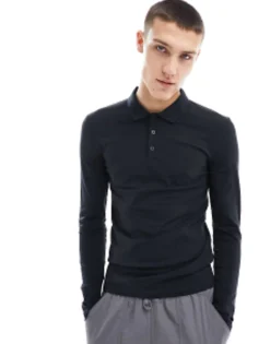 Design Long Sleeve Muscle Fit Polo In