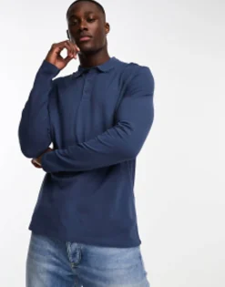 Design Long Sleeve Pique Polo In Navy