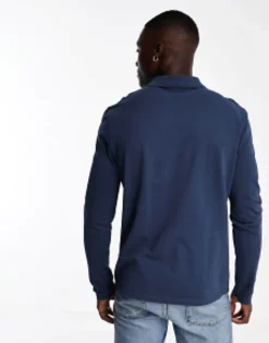 Design Long Sleeve Pique Polo In Navy