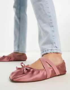 Design Los Angeles Ruched Ballet With Elastic Strap In Rose