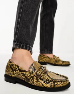 Design Melodic Slim Loafer With Chain In Snake